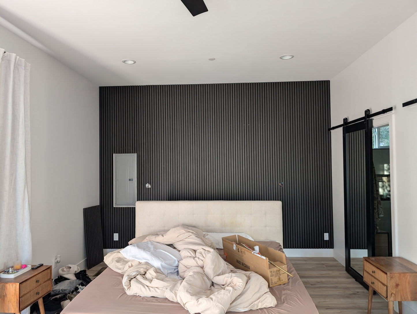 Charcoal Black Wood Veneer Panels Accent Wall Decor 2 ft wide by 9.5 ft long