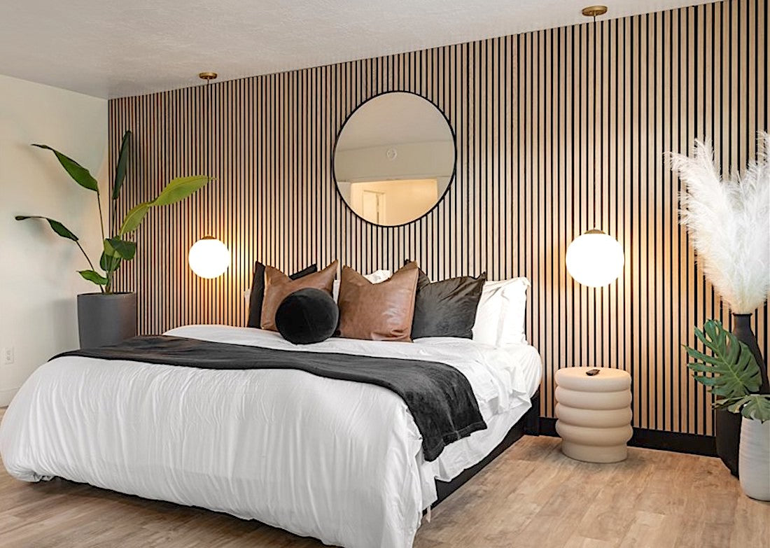 Acoustic Panels Wood Veneer Accent Walls 2 ft wide by 9.5 ft long White Oak
