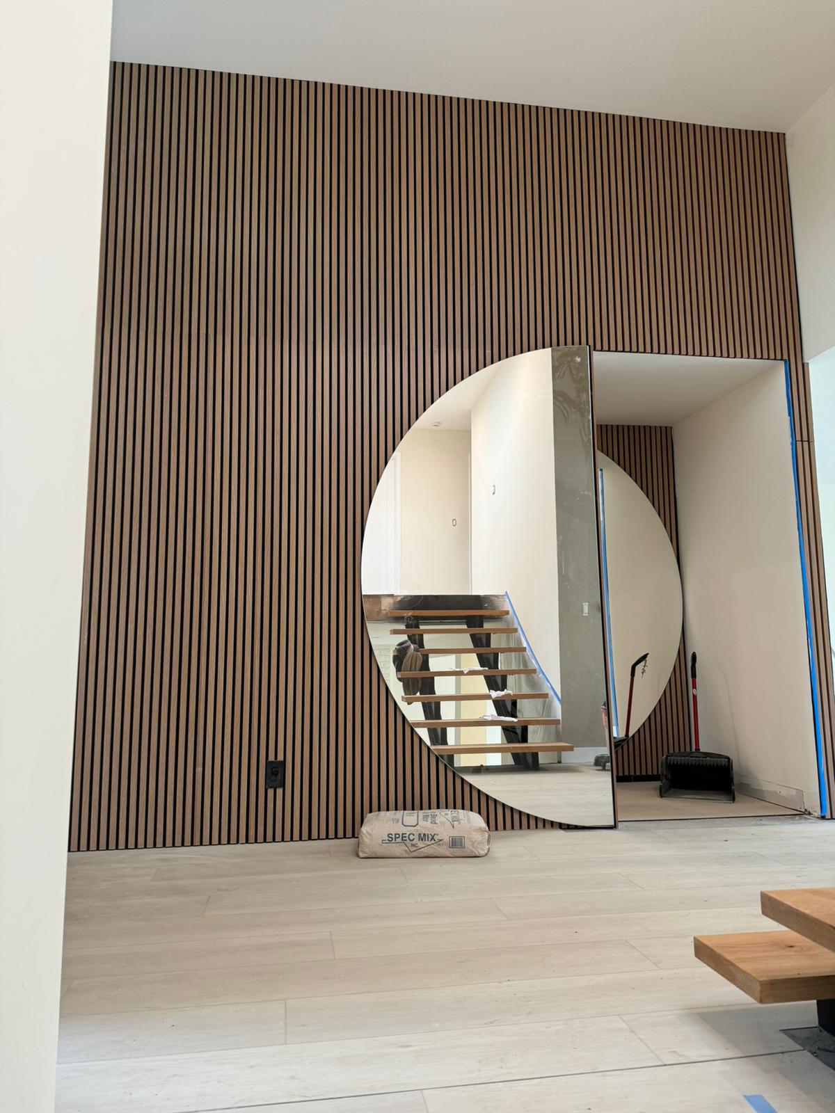 Wood Acoustic Wall Panels Walnut Color Two Tone Accent Slat Wall Decor 2 ft wide by 9.5 ft long