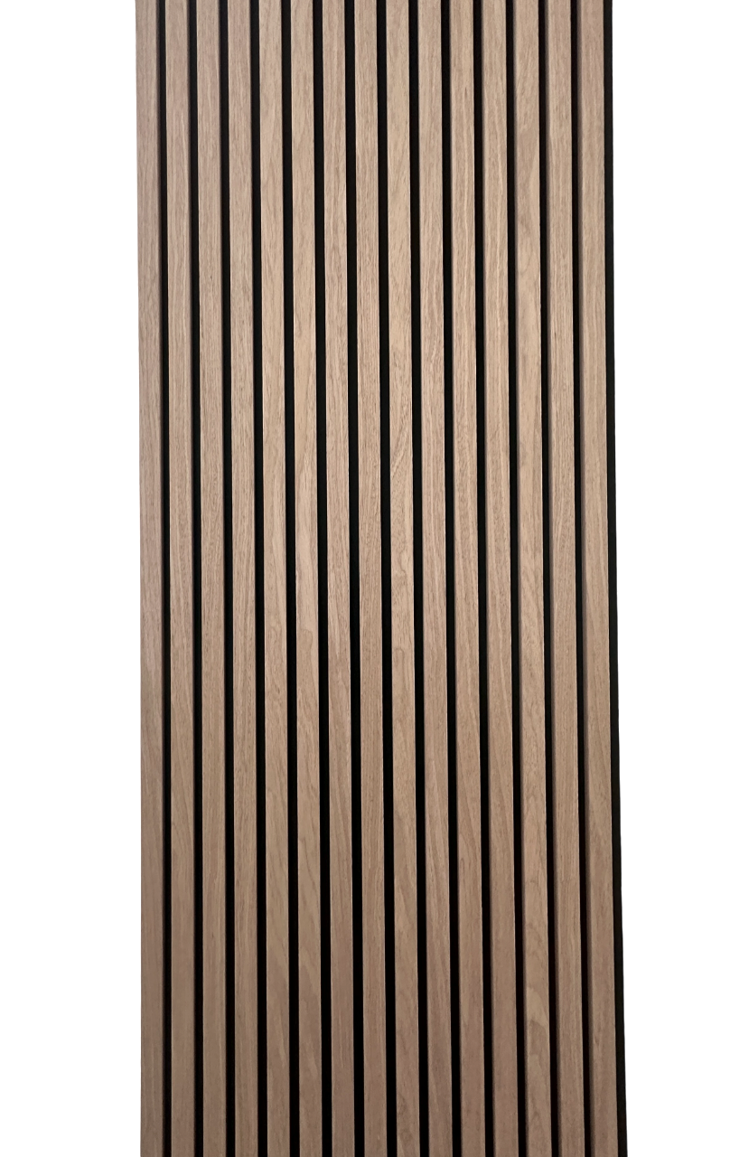 Wood Acoustic Wall Panels Walnut Color Two Tone Accent Slat Wall Decor 2 ft wide by 9.5 ft long