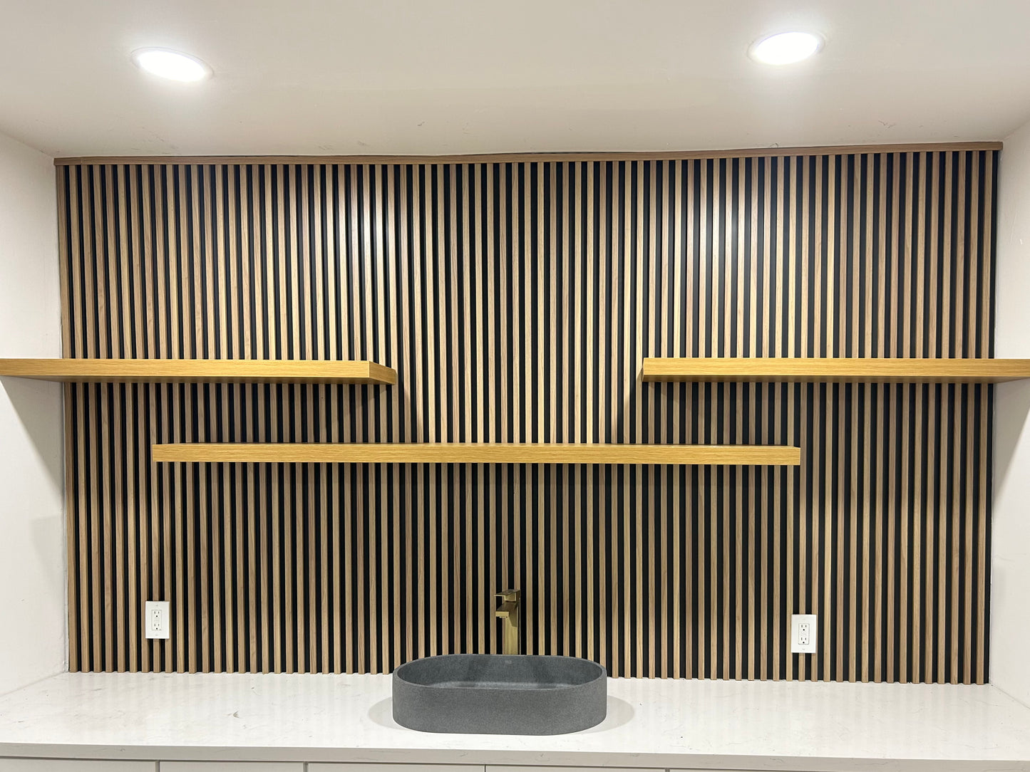 Interior Accent Wall Panels WPC Two Tone Black / Light Brown Teak Wood Decorative Look