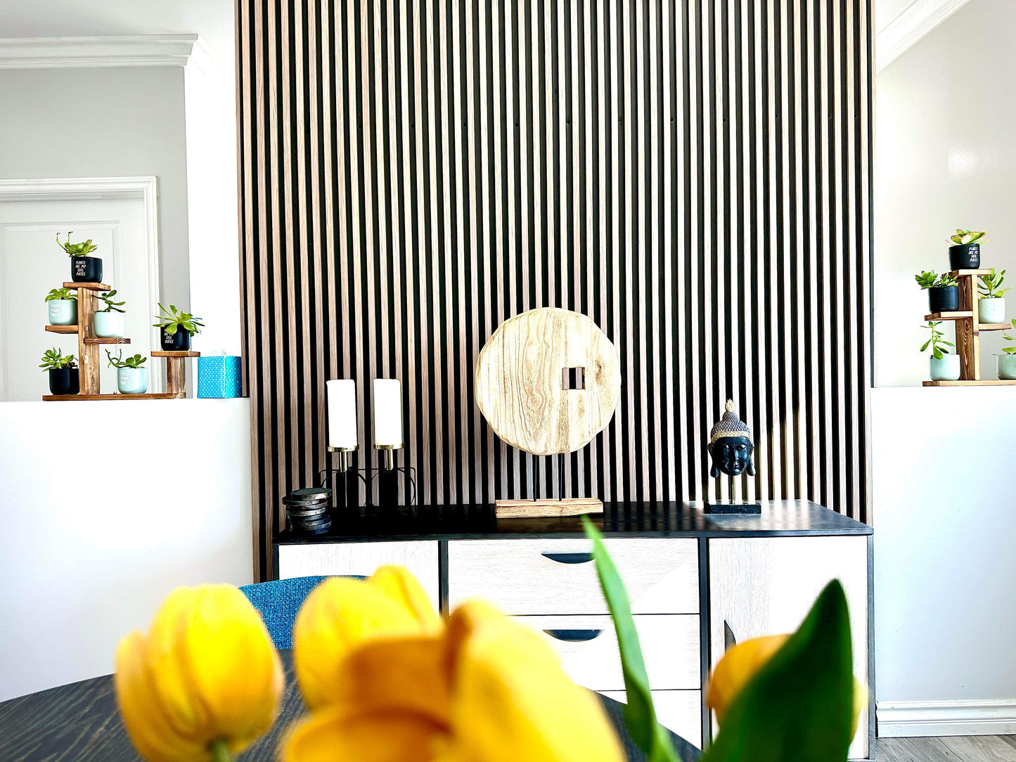 Interior Accent Wall Panels Two Tone Charcoal / Black Decorative Wood Look