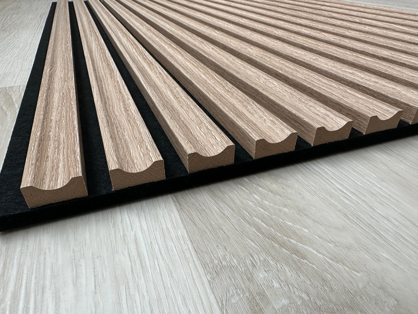 Fluted Panels Acoustic Wood Decor Accent Wall in Washed Oak Color 9.5 ft long by 2 ft wide