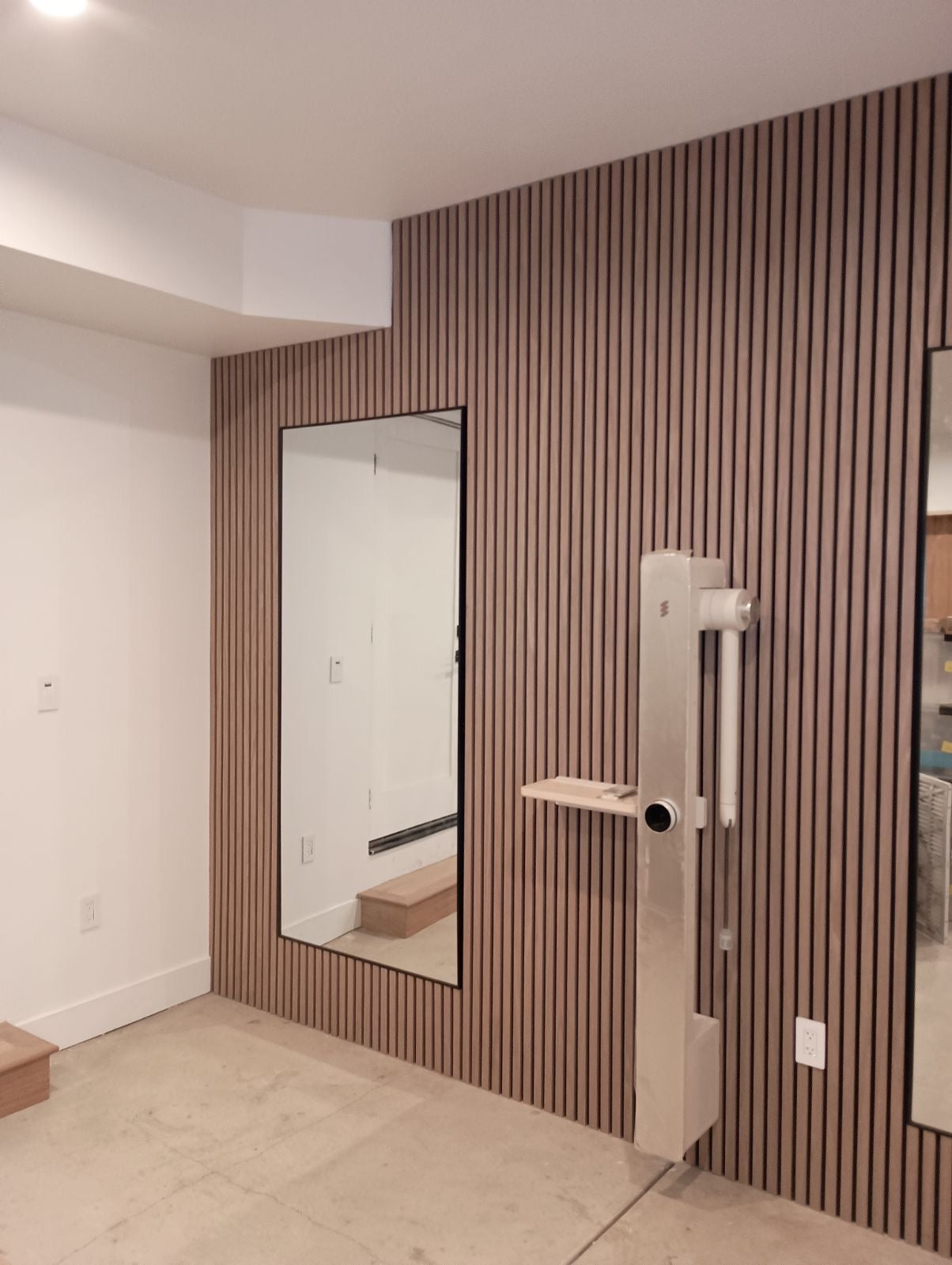 Wood Acoustic Wall Panels Walnut Color Two Tone Accent Slat Wall Decor 2 ft wide by 9.5 ft long