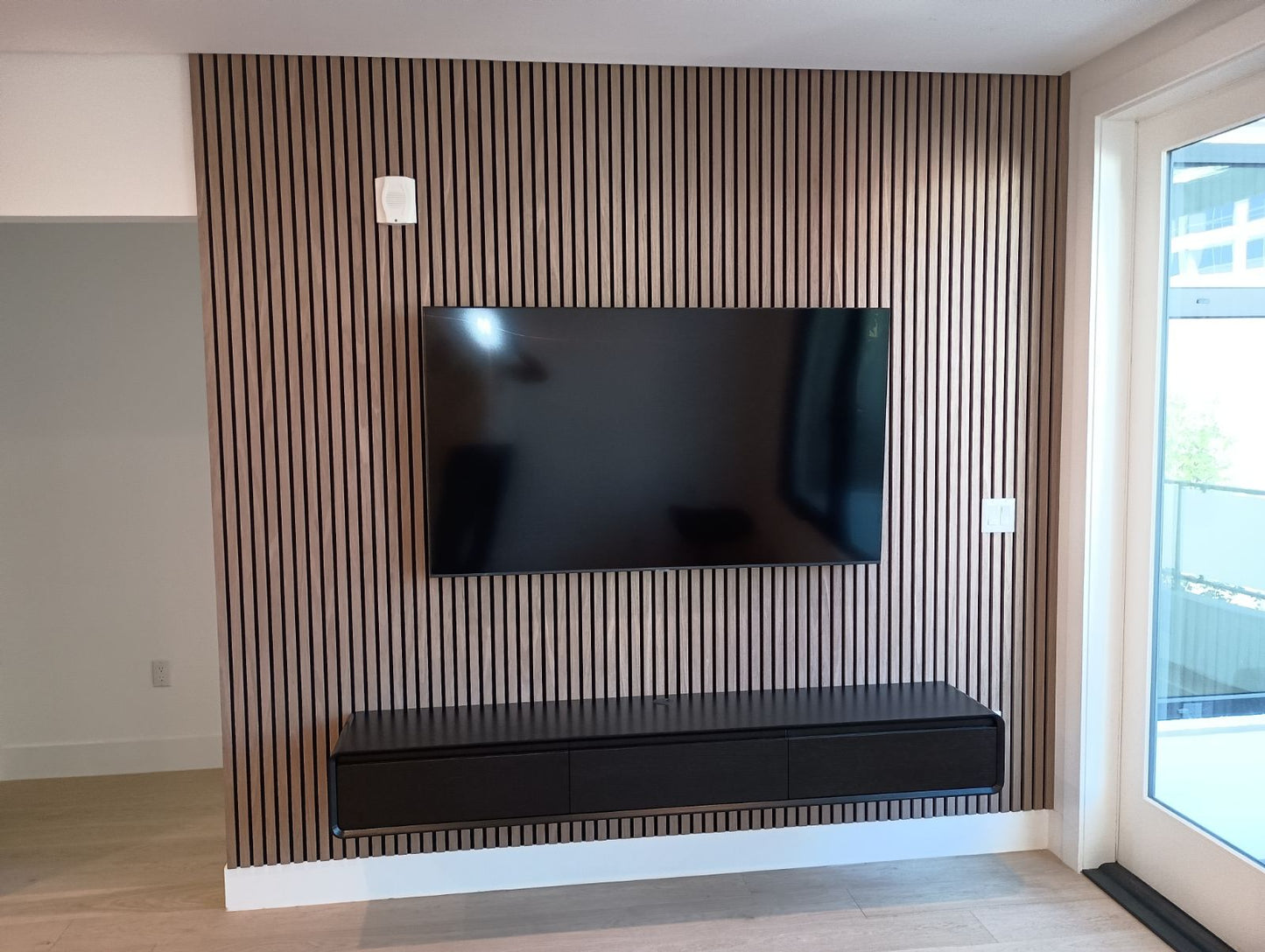 Wood Acoustic Wall Panels Walnut Color Two Tone Accent Slat Wall Decor 2 ft wide by 9.5 ft long
