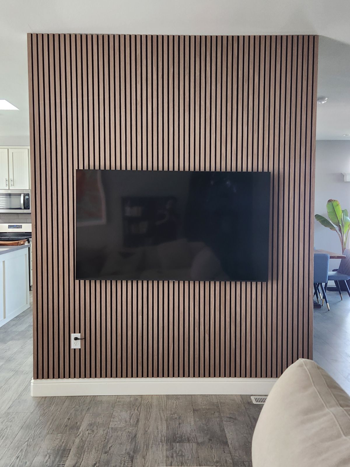 Wood Acoustic Wall Panels Walnut Color Two Tone Accent Slat Wall Decor 2 ft wide by 9.5 ft long