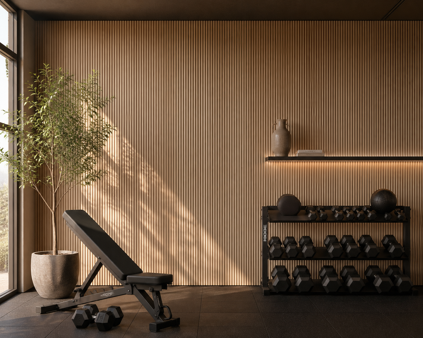 Round Flexible Tambour Wall Panels in Premium White Oak Color