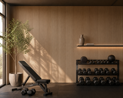 Round Flexible Tambour Wall Panels in Premium White Oak Color