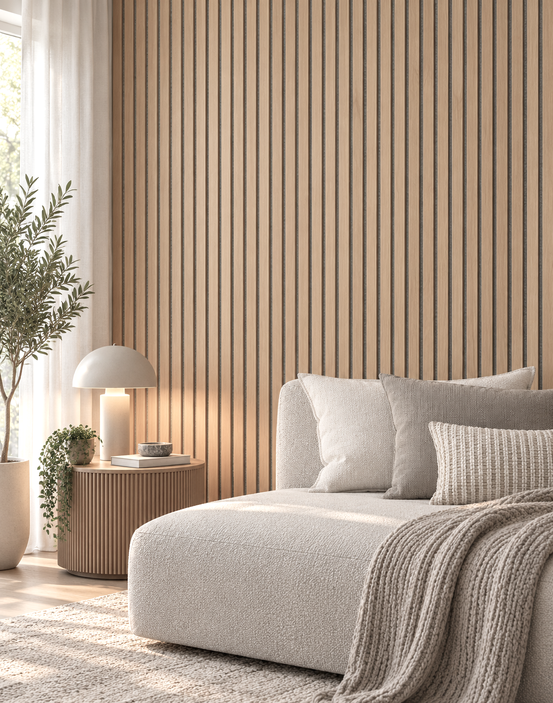 Oak Acoustic Wood Slat Wall Panels Gray Felt Backing 10FT