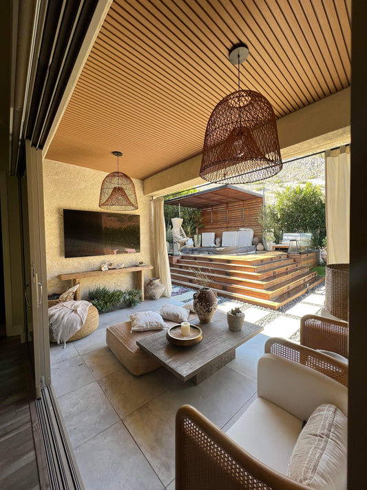 Accent Wall Panel European Modern Exterior Interior Siding Light Brown Teak Wood Grain Weather Proof