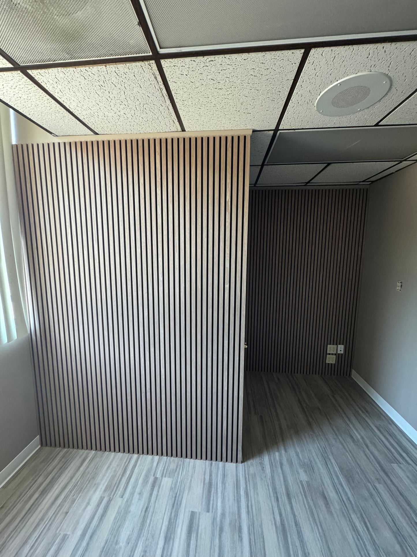 Wood Acoustic Wall Panels Walnut Color Two Tone Accent Slat Wall Decor 2 ft wide by 8 ft long
