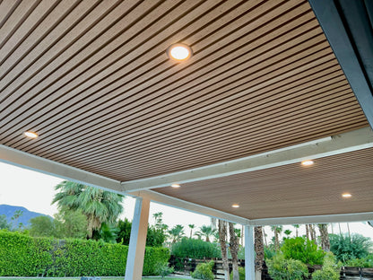 Accent Wall Panel European Modern Exterior Interior Siding Light Brown Teak Wood Grain Weather Proof
