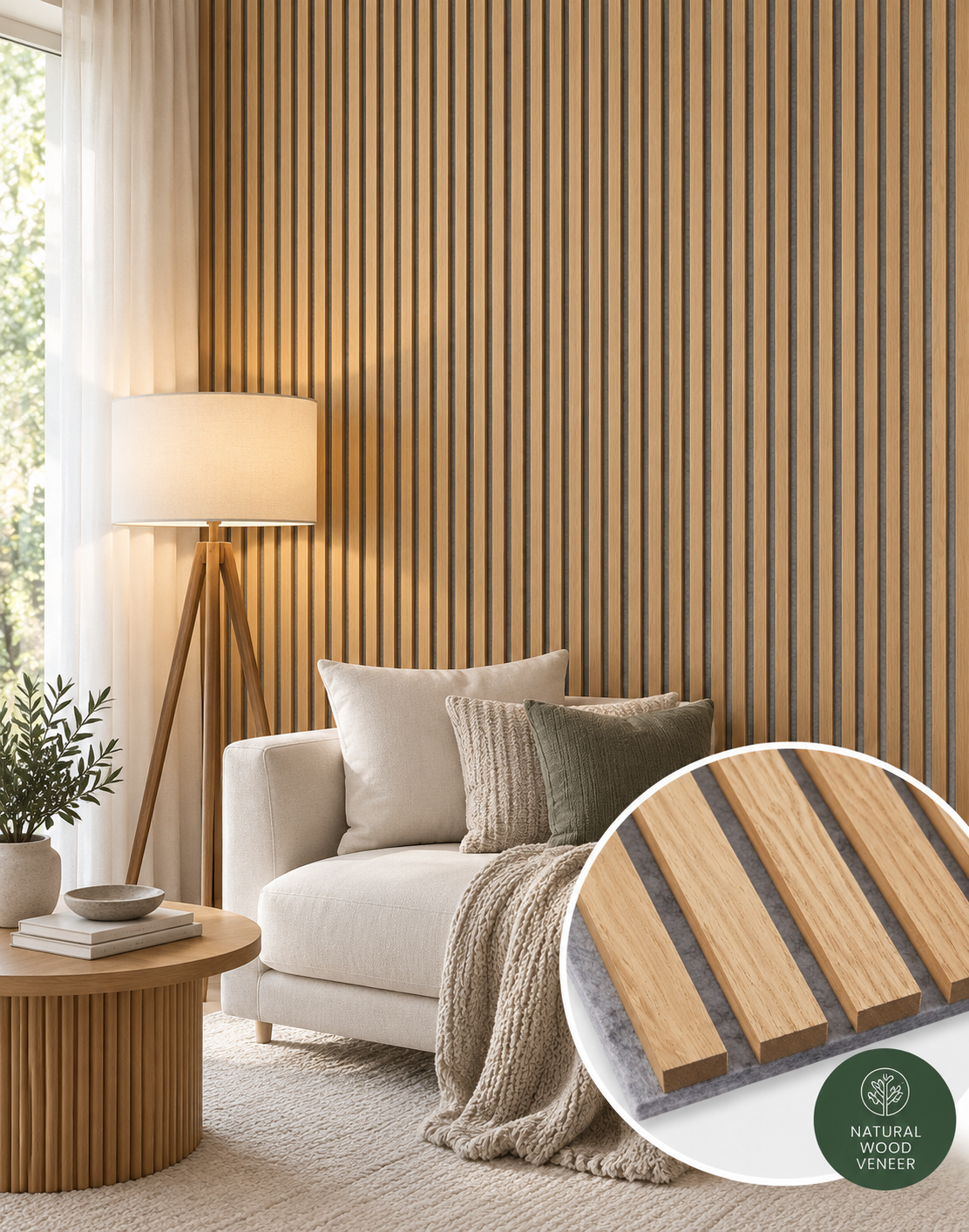 Oak Acoustic Wood Slat Wall Panels Gray Felt Backing 10FT