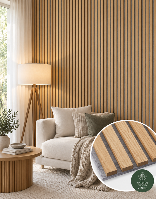 Oak Acoustic Wood Slat Wall Panels Gray Felt Backing 10FT