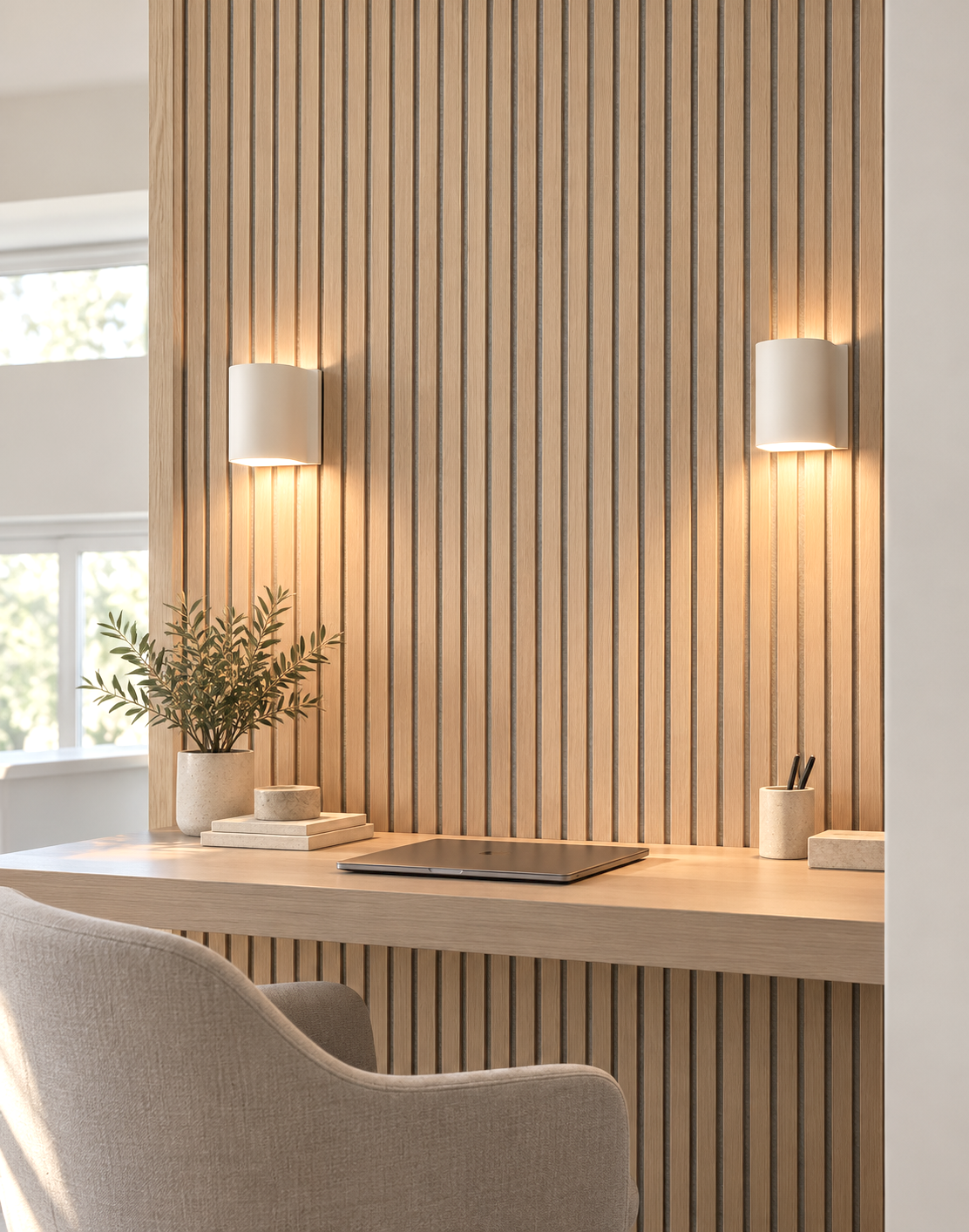 Oak Acoustic Wood Slat Wall Panels Gray Felt Backing 10FT
